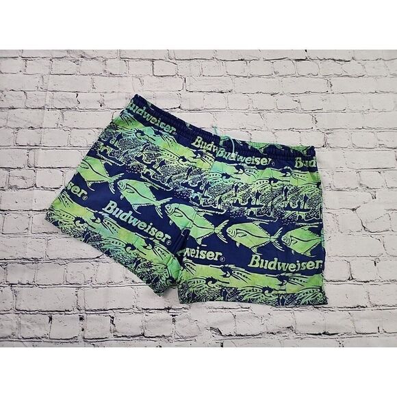 Vintage Budweiser Rum Reggae Swim Trunks Mesh Lined Shorts Bud Beer Sz Medium - Picture 1 of 7